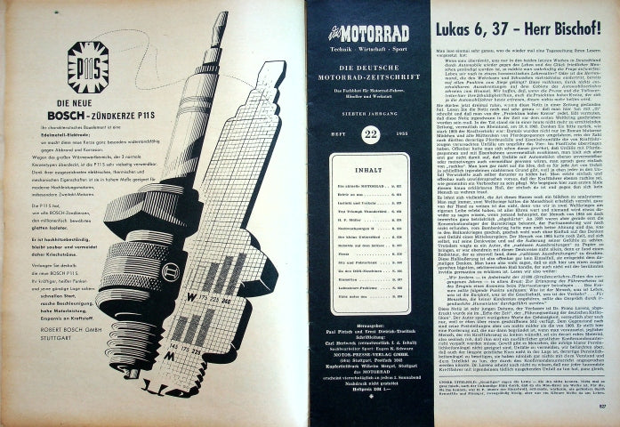 Inhaltsverzeichnis Motorrad 22/1955