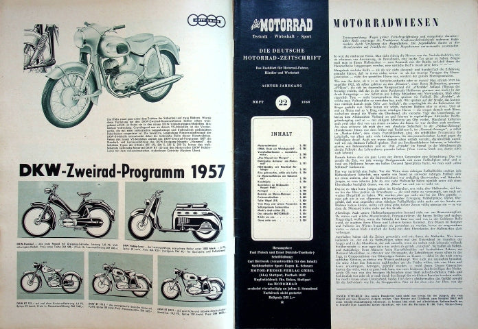 Inhaltsverzeichnis Motorrad 22/1956