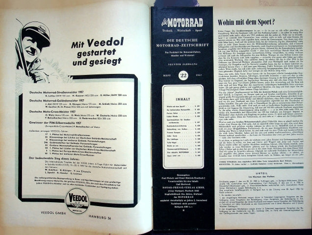 Inhaltsverzeichnis Motorrad 22/1957