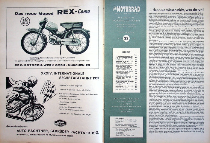 Inhaltsverzeichnis Motorrad 22/1959