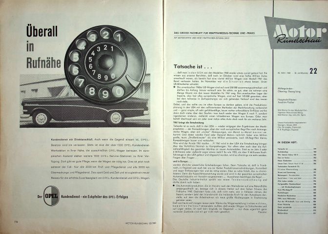 Inhaltsverzeichnis Motor Rundschau 22/1960