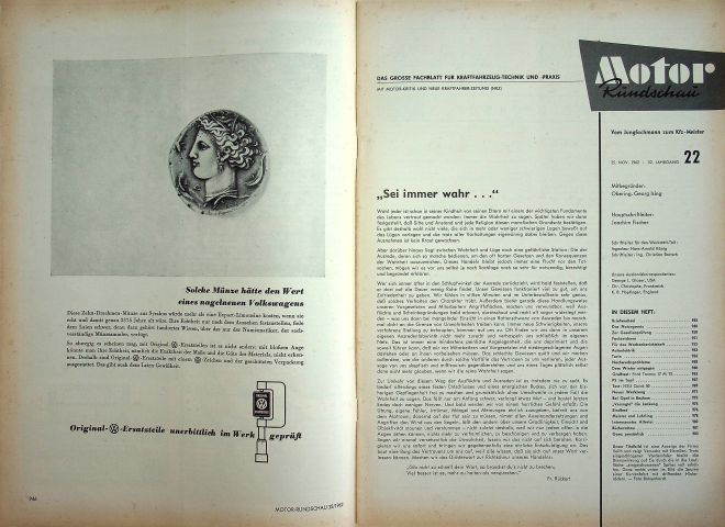 Inhaltsverzeichnis Motor Rundschau 22/1962