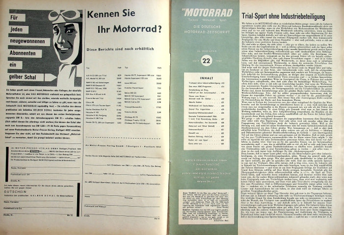 Inhaltsverzeichnis Motorrad 22/1963