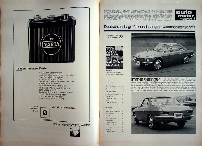 Inhaltsverzeichnis Auto Motor und Sport 22/1964