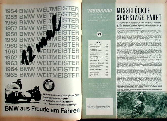 Inhaltsverzeichnis Motorrad 22/1965