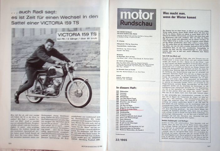 Inhaltsverzeichnis Motor Rundschau 22/1965