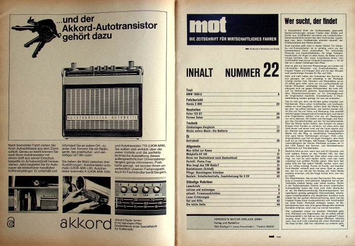 Inhaltsverzeichnis MOT 22/1966