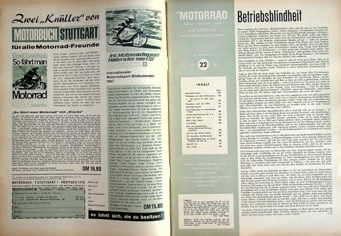 Inhaltsverzeichnis Motorrad 22/1966