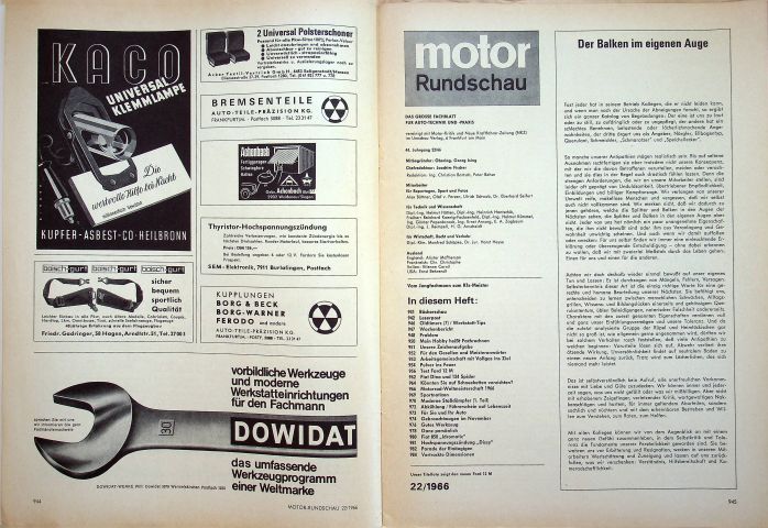 Inhaltsverzeichnis Motor Rundschau 22/1966