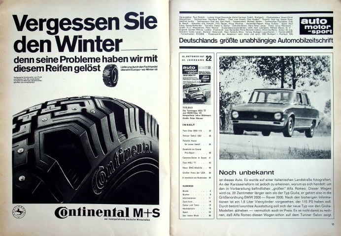 Inhaltsverzeichnis Auto Motor und Sport 22/1967