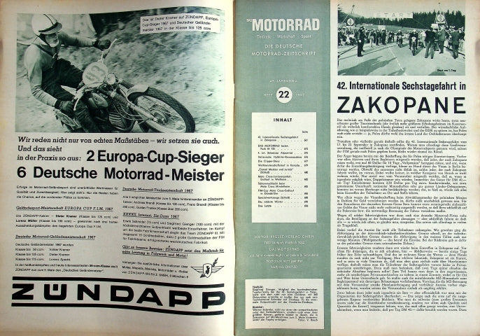 Inhaltsverzeichnis Motorrad 22/1967