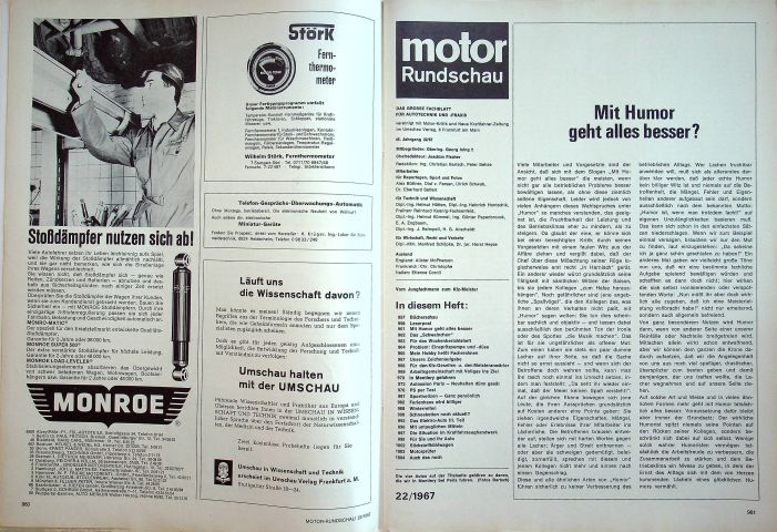 Inhaltsverzeichnis Motor Rundschau 22/1967