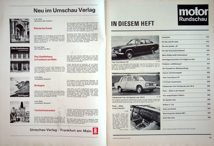 Inhaltsverzeichnis Motor Rundschau 22/1968