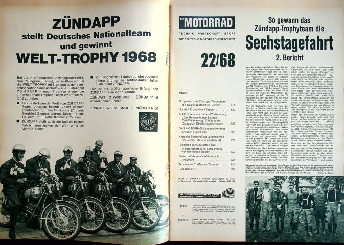 Inhaltsverzeichnis Motorrad 22/1968