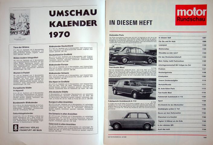 Inhaltsverzeichnis Motor Rundschau 22/1969