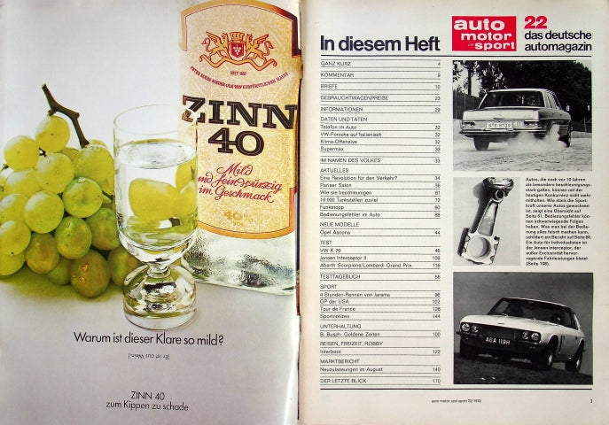 Inhaltsverzeichnis Auto Motor und Sport 22/1970