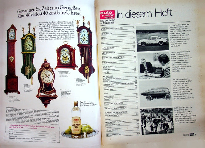 Inhaltsverzeichnis Auto Motor und Sport 22/1972