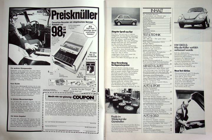 Inhaltsverzeichnis Autozeitung 22/1972
