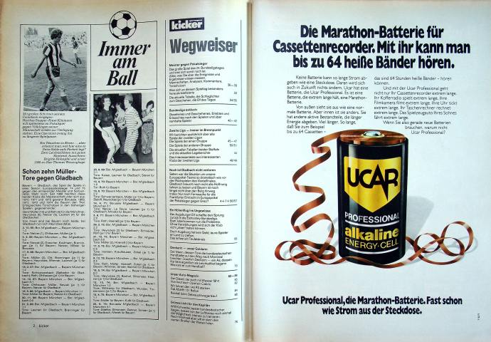 Inhaltsverzeichnis Kicker 22/1976