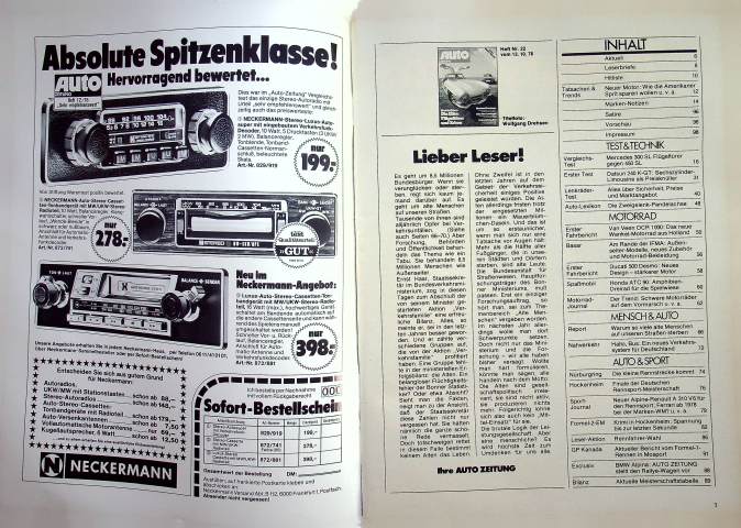 Inhaltsverzeichnis Autozeitung 22/1976