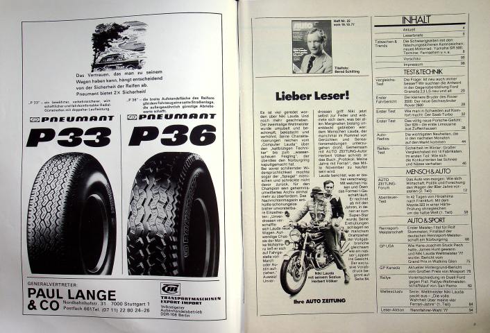 Inhaltsverzeichnis Autozeitung 22/1977