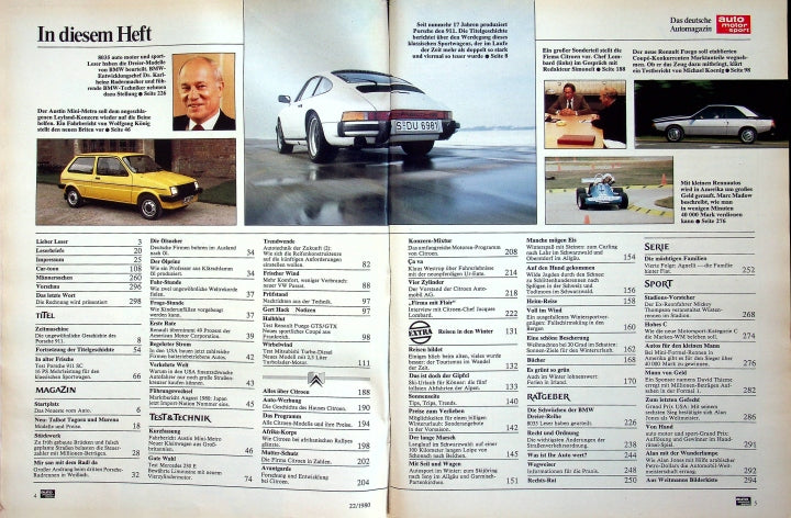 Inhaltsverzeichnis Auto Motor und Sport 22/1980