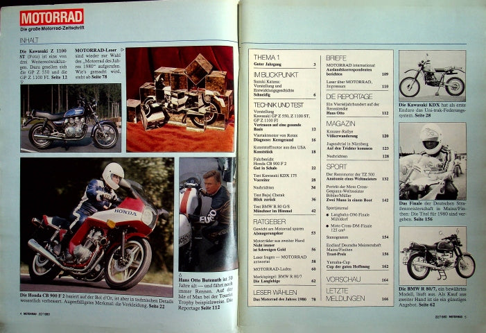Inhaltsverzeichnis Motorrad 22/1980