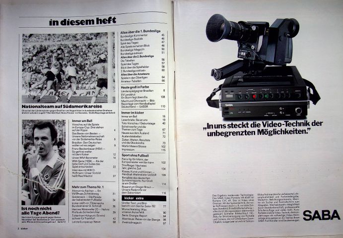 Inhaltsverzeichnis Kicker 22/1982