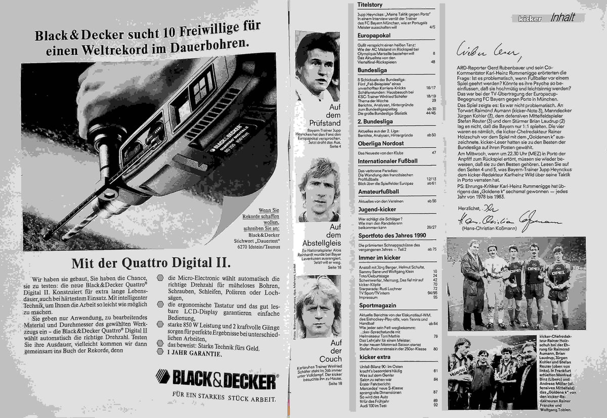 Inhaltsverzeichnis Kicker 22/1991