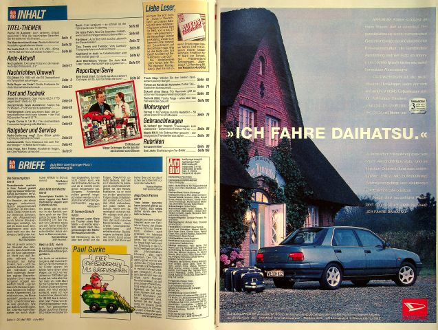 Inhaltsverzeichnis Auto Bild 22/1992