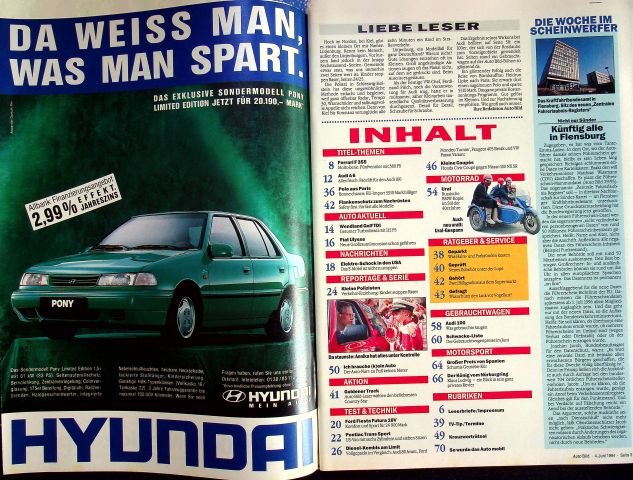 Inhaltsverzeichnis Auto Bild 22/1994