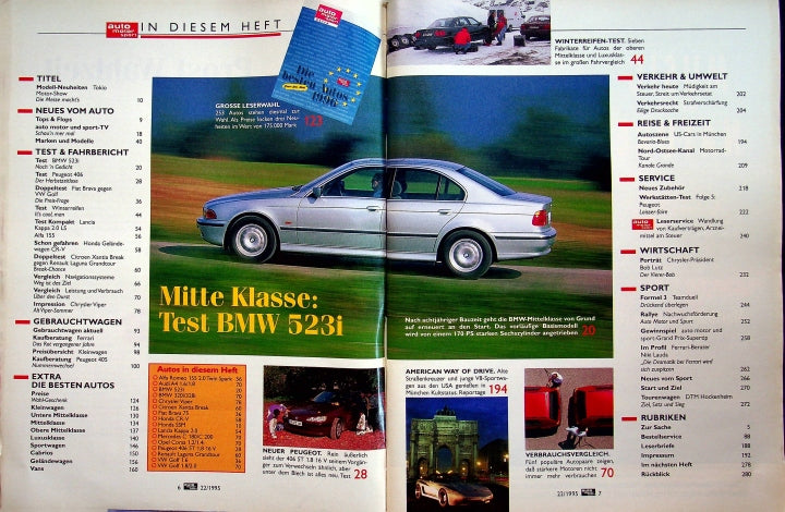 Inhaltsverzeichnis Auto Motor und Sport 22/1995