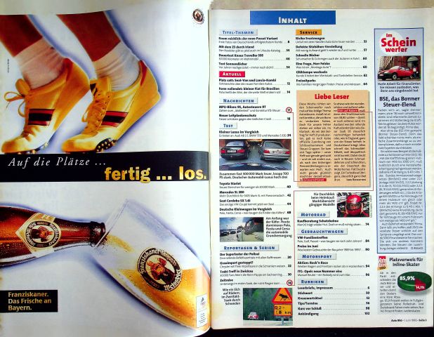 Inhaltsverzeichnis Auto Bild 22/1996