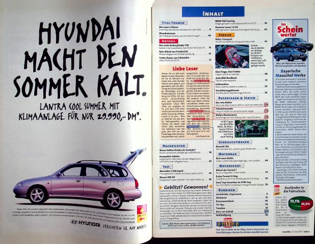 Inhaltsverzeichnis Auto Bild 22/1997