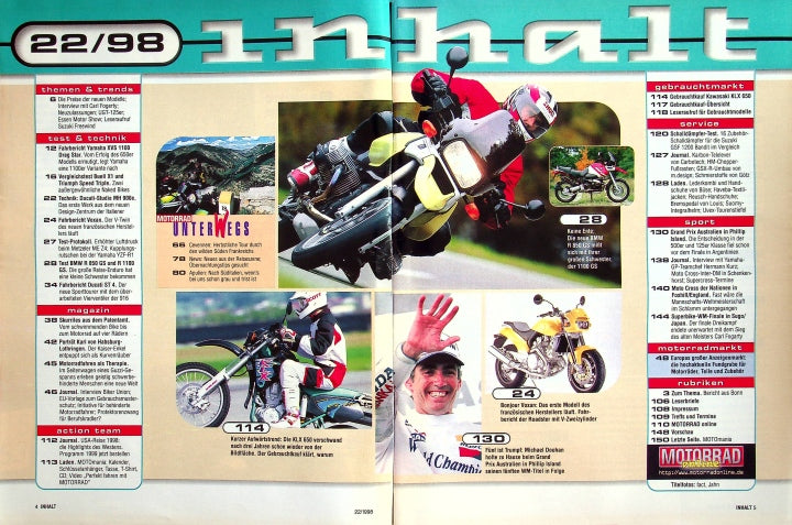 Inhaltsverzeichnis Motorrad 22/1998