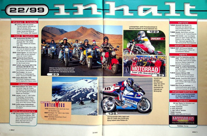Inhaltsverzeichnis Motorrad 22/1999