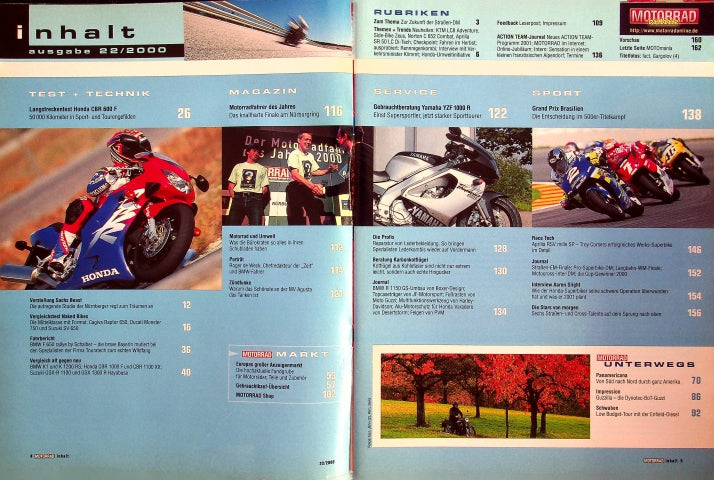 Inhaltsverzeichnis Motorrad 22/2000