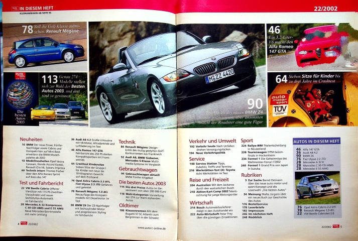 Inhaltsverzeichnis Auto Motor und Sport 22/2002