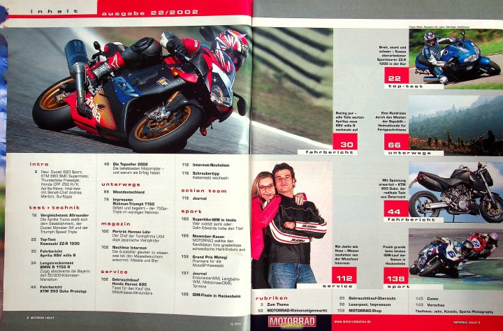 Inhaltsverzeichnis Motorrad 22/2002