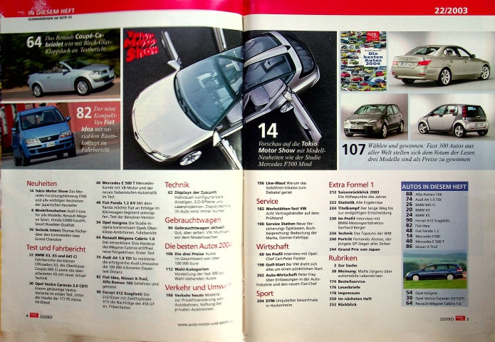 Inhaltsverzeichnis Auto Motor und Sport 22/2003