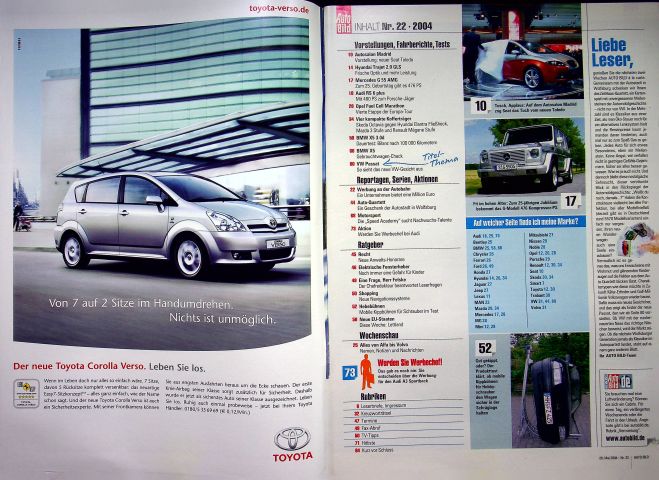 Inhaltsverzeichnis Auto Bild 22/2004