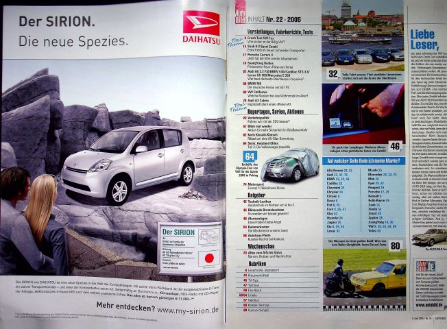 Inhaltsverzeichnis Auto Bild 22/2005