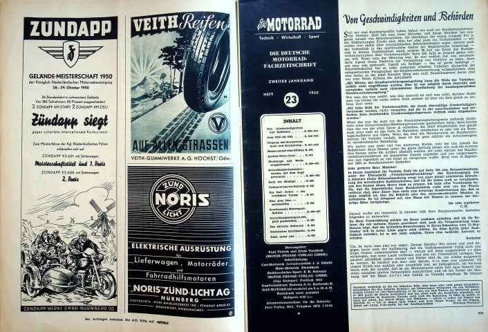 Inhaltsverzeichnis Motorrad 23/1950