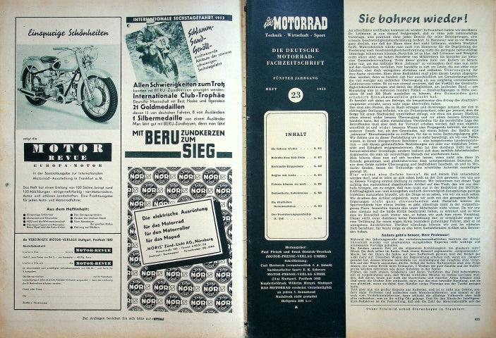Inhaltsverzeichnis Motorrad 23/1953