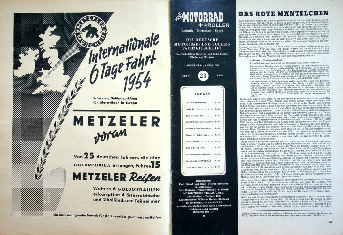 Inhaltsverzeichnis Motorrad 23/1954