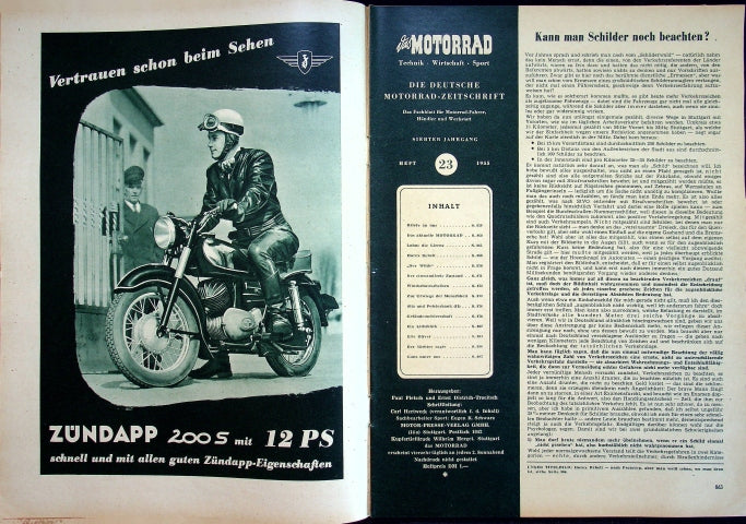 Inhaltsverzeichnis Motorrad 23/1955