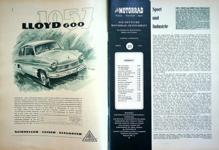 Inhaltsverzeichnis Motorrad 23/1956