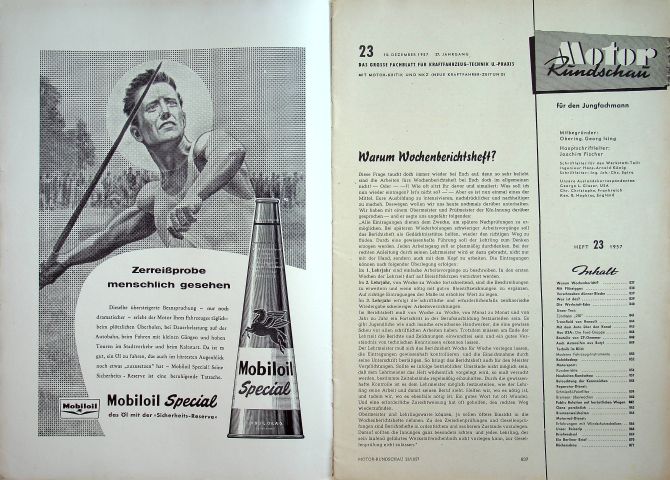 Inhaltsverzeichnis Motor Rundschau 23/1957