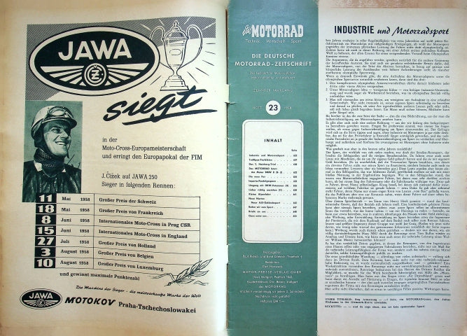 Inhaltsverzeichnis Motorrad 23/1958