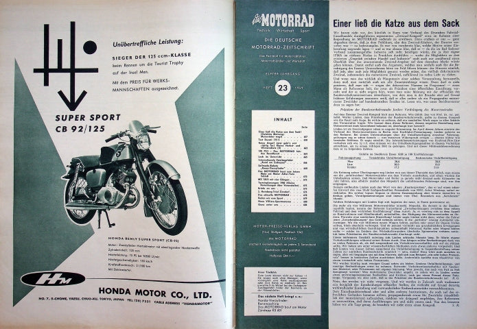 Inhaltsverzeichnis Motorrad 23/1959